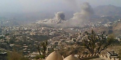 طيران العدوان يدمر شركة تجارية بالرُبيعي ومنزلا في خدير بتعز