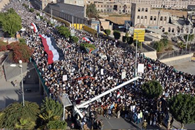 مسيرة حاشدة في صنعاء تندد بالدعم الاميركي للعدوان السعودي على اليمن
