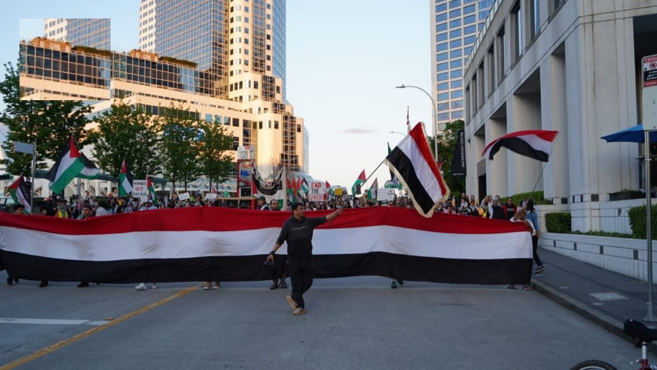 مسيرة حاشدة في مدينة فانكوفر الكندية تضامنًا مع غزة ودعماً لموقف ليمن