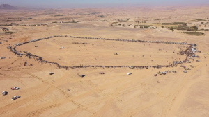 أبناء مديرية نهم يخرجون في وقفة مسلحة نصرة لغزة وتحديًا للعدو الأمريكي والصهيوني