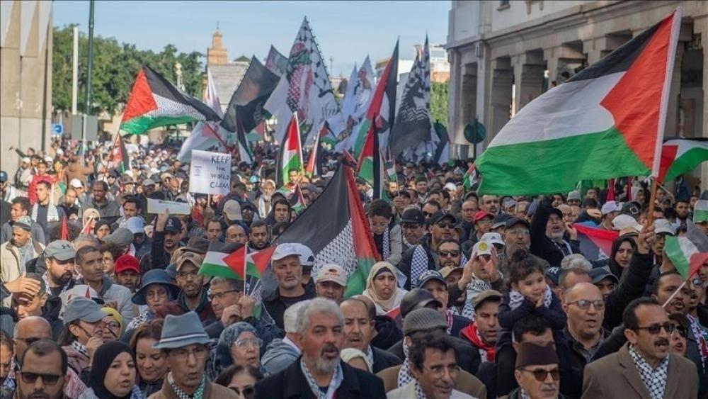 مئات المغاربة يتظاهرون في طنجة تنديدا بالعدوان الصهيوني على غزة وإيران