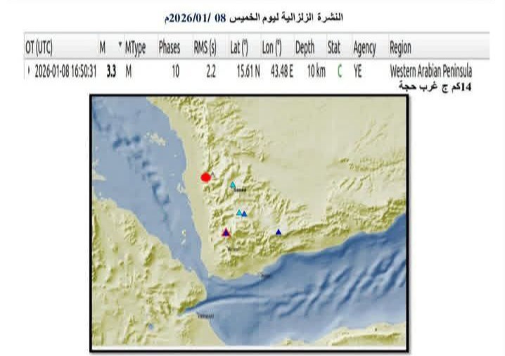 تسجيل هزة أرضية في حجة