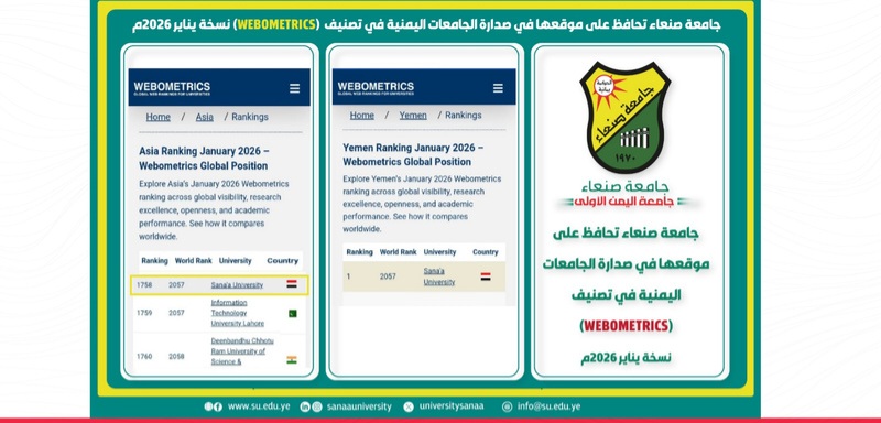 جامعة صنعاء تحافظ على صدارتها الوطنية في تصنيف ويبومتركس العالمي