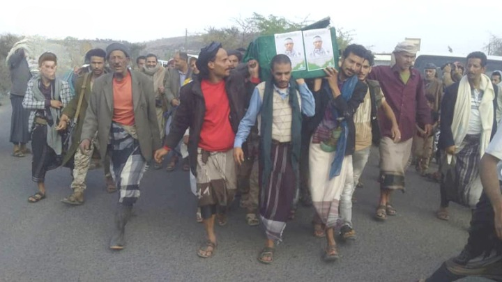 تشييع جثمان الشهيد قيس المشرقي في مديرية المسراخ بتعز