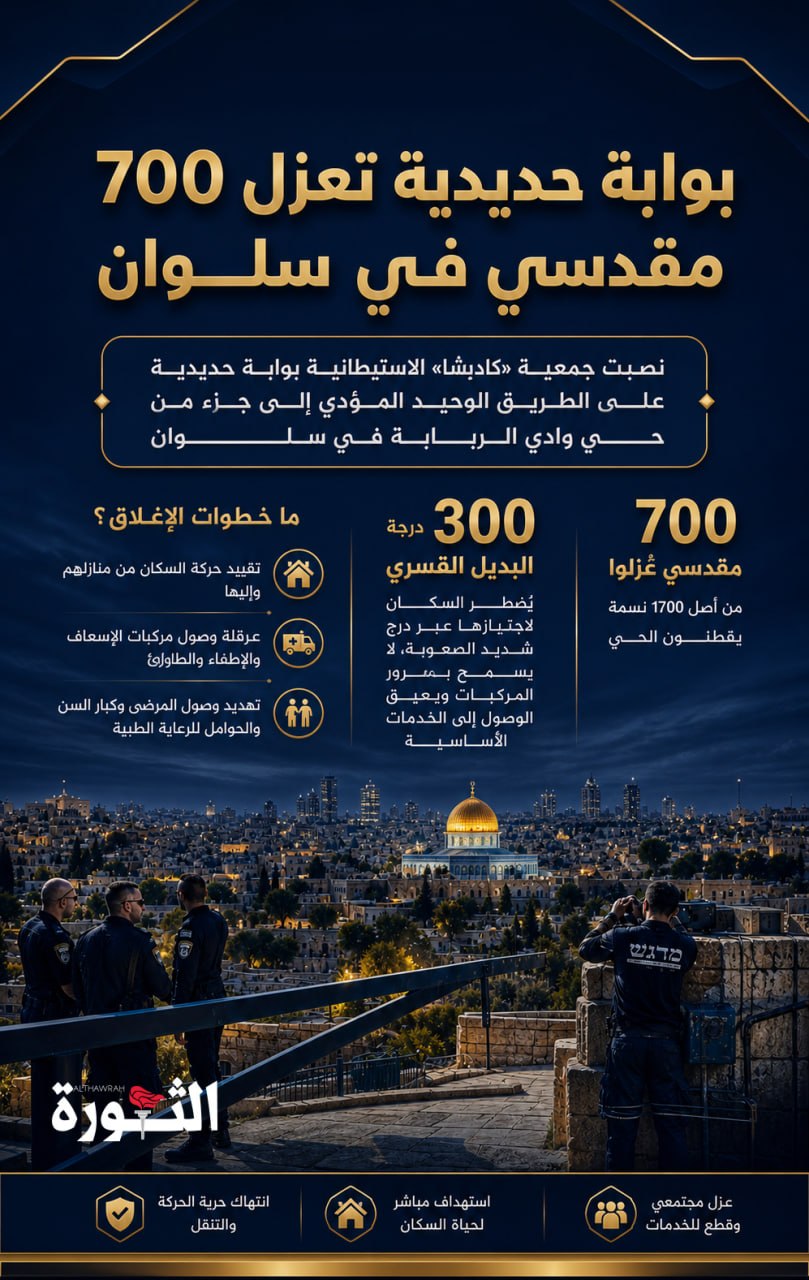 حصارات استيطانية: بوابة حديدية تعزل 700 مقدسي في سلوان